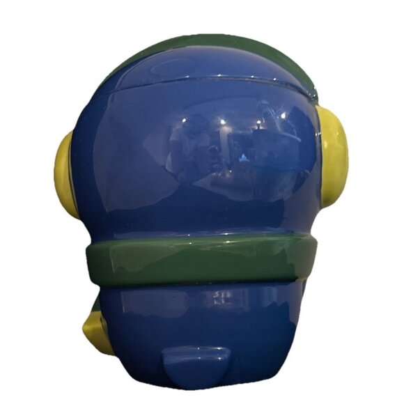 Ceramic Penguin Bird Blue Cookie Jar Wearing Head Set - Picture 3 of 6